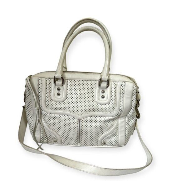 Rebecca Minkoff RARE Perforated Leather Satchel Shoulder Bag Logo Pockets Zip - Picture 1 of 16